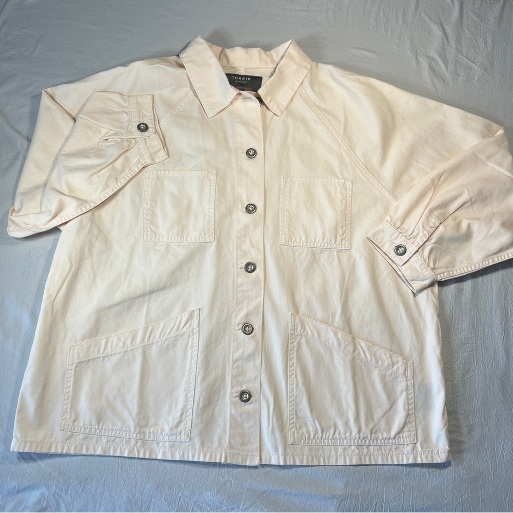 Torrid Canvas Raglan Chore Jacket Sz 2X Ivory/Cream L/S Westerncore NWOT